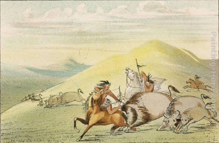 George Catlin Native American Sioux Hunting Buffalo on Horseback